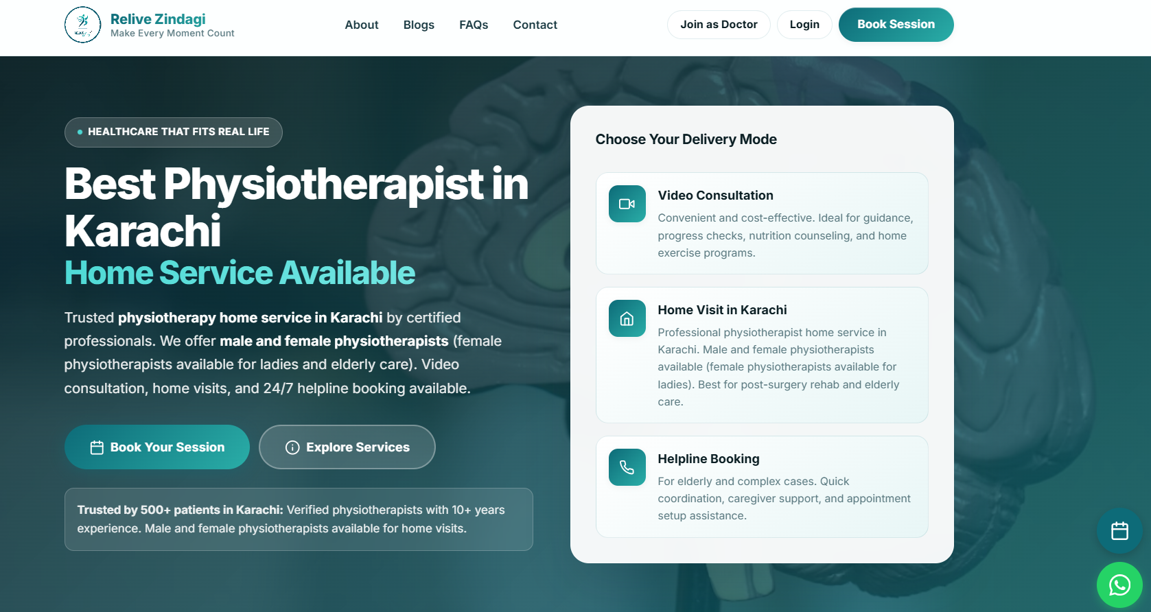 Relive Zindagi - Digital Healthcare Platform for Physiotherapy & Nutrition Services